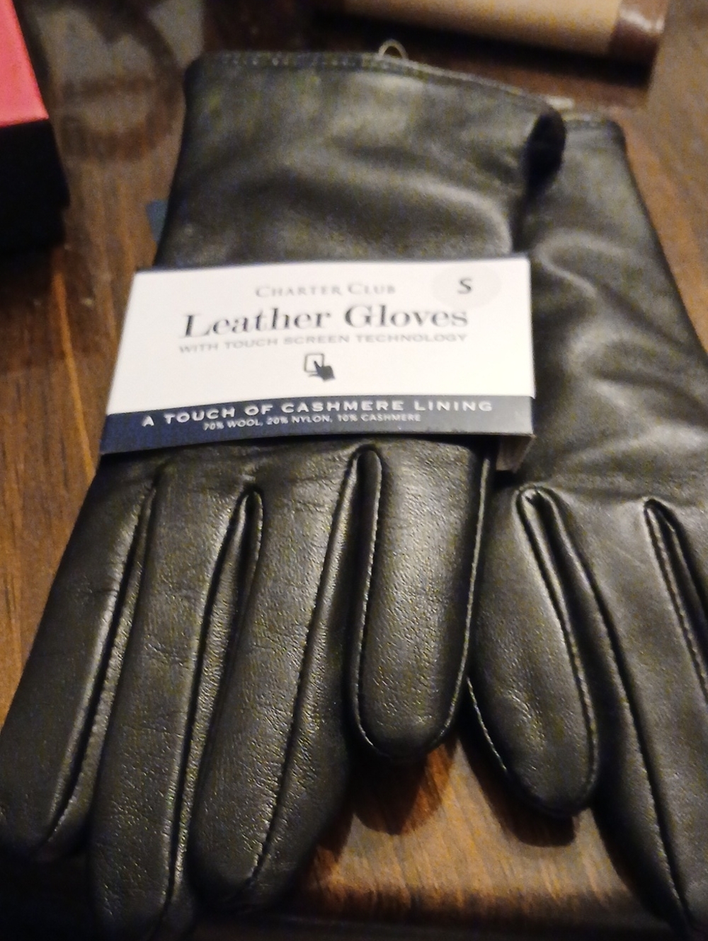 Charter Club Black Leather Touchscreen Gloves